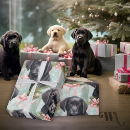 Hunde Pink und Blue Holiday Black Lab Welpen Geschenkpapier