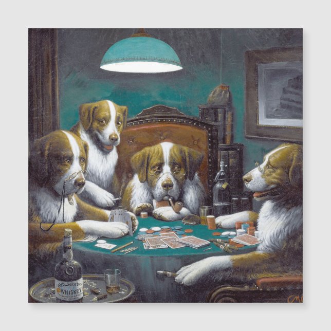 Hunde Poker Magnetkarte spielen (Vorderseite)