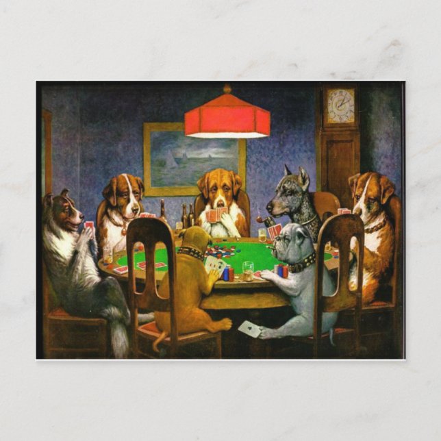 Hunde Poker spielen Postkarte (Vorderseite)