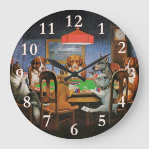 Hunde Poker von C.M. Coolidge Große Wanduhr