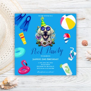 Hunde-Poolparty-Geburtstag Einladung