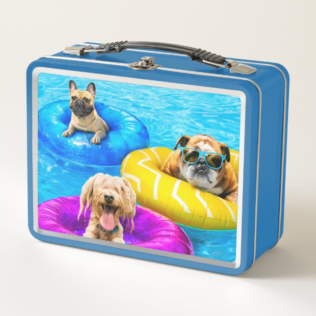 Hunde-Poolparty Metall Brotdose (Vorderseite)