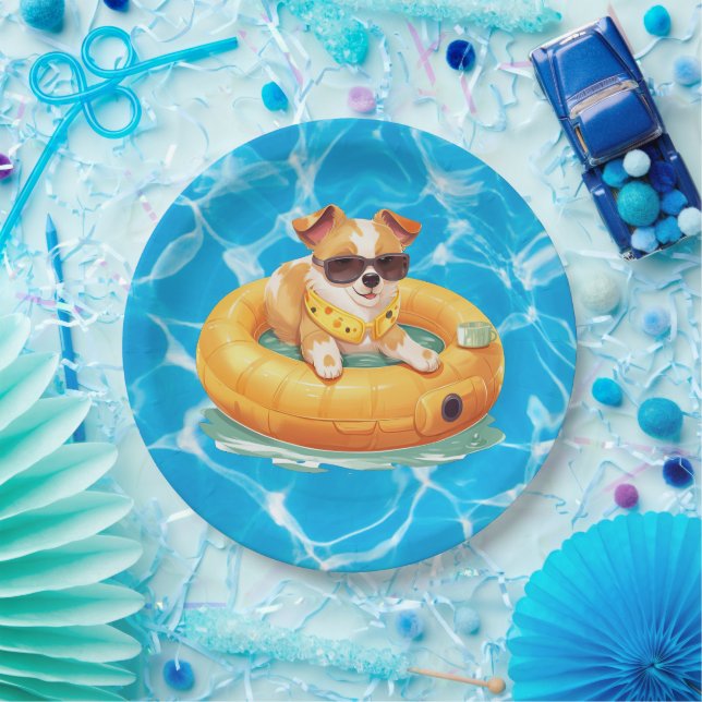 Hunde-Poolparty  Pappteller (Party)