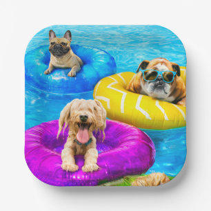 Hunde-Poolparty Pappteller