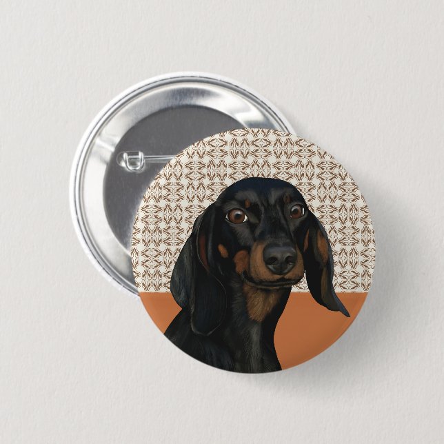 Hunde-Portrait-Liebhaber der Schwarzen Dackel Button (Vorne & Hinten)