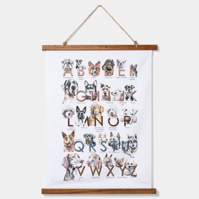 Hunde Rasse Alphabet Kunst Wand an Wand Wandteppich Mit Holzrahmen (Vorderseite)