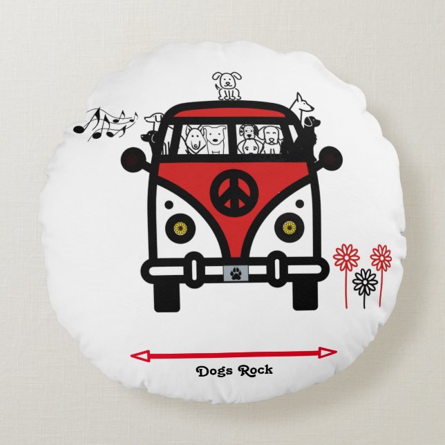 Hunde Rock Hippie Bus Rundkissen Rundes Kissen (Vorderseite)