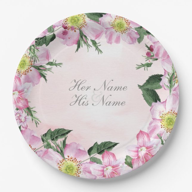 Hunde Rose auf rosa Hintergrund Hochzeit Pappteller (Vorderseite)