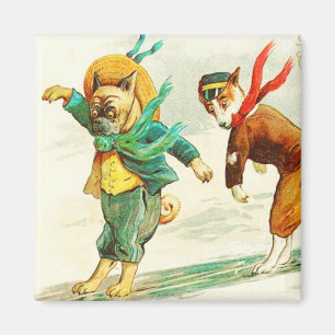 Hunde rutschen auf Vintagem Eismagnet Magnet