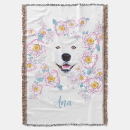 Hunde Samoyed und rosa Blume Decke