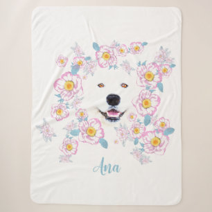 Hunde Samoyed und rosa Blume Sherpadecke