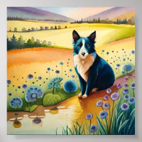 Hunde schwarz-weiß im Blumenfeld