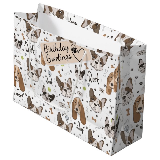 Hunde sehen sich Knochen und Klauen nahtlos gegenü Große Geschenktüte (Vorderseite Schrägansicht)