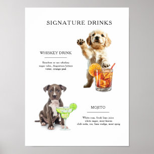 Hunde-Signatur-Getränk Hochzeitsbar-Getränkekarte Poster