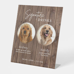 Hunde Signature Drinks Zeichen rustikale Hochzeits Sockelschild