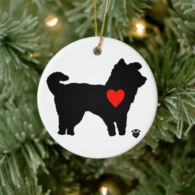 Hunde Silhouette mit Herz Keramik Ornament (Baum)