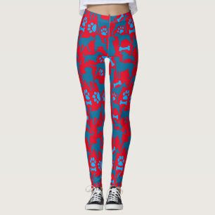 Hunde-Silhouette-Muster.Blue.04 Red BG Leggings
