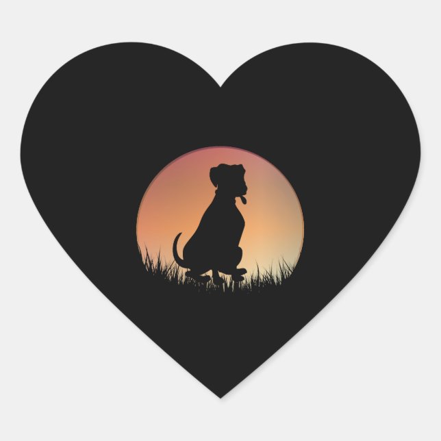Hunde Silhouette Sunset Herz-Aufkleber (Vorderseite)