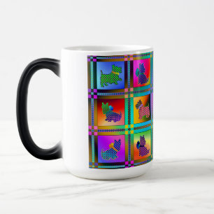 Hunde-Silhouetten erstellen farbiges Gittermuster Verwandlungstasse