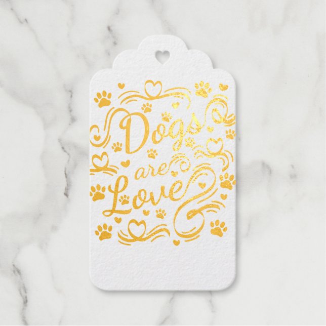 Hunde sind Liebe Pfoten und Herztypografie Geschenkanhänger (Vorderseite)