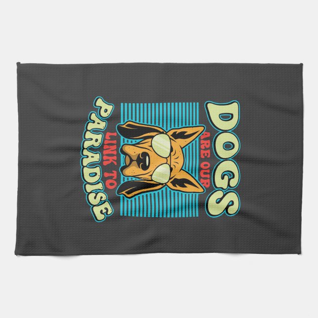 Hunde sind unser Bindeglied zur Paradies-Retro-Vek Geschirrtuch (Horizontal)