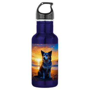 Hunde sitzen am Ocean Beach bei Sunset Edelstahlflasche