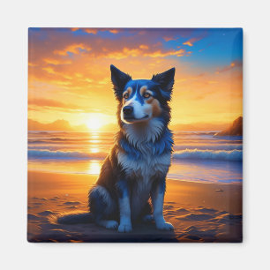 Hunde sitzen am Ocean Beach bei Sunset Magnet