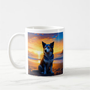 Hunde sitzen am Ocean Beach bei Sunset mit Zitat Kaffeetasse