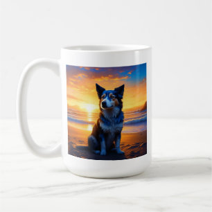 Hunde sitzen am Ocean Beach bei Sunset mit Zitat Kaffeetasse