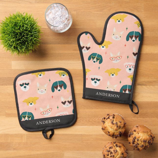 Hunde Sonnenbrille Brillen Ofenhandschuh & Topflappen-Set (Oben Unten)