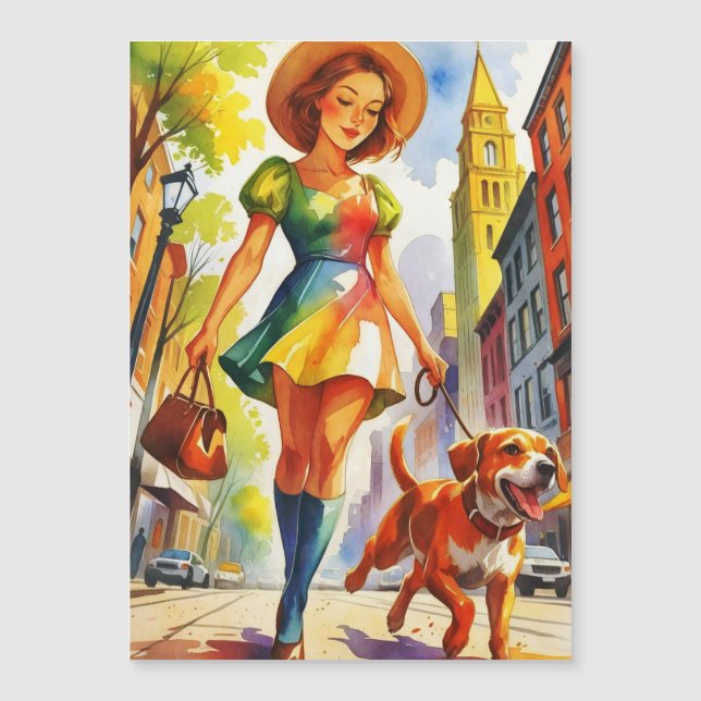 Hunde spazierendes Duo  Magnetkarte (Vorderseite)