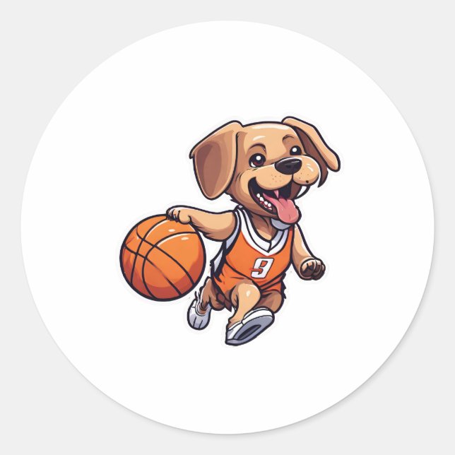 Hunde spielen Basketball Runder Aufkleber (Vorderseite)