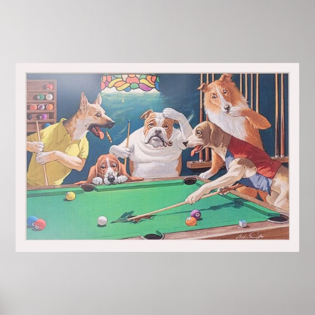 Hunde spielen Billard Poster (Vorne)