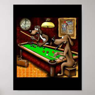 Hunde spielen Billard Poster
