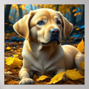 Hunde spielen in Herbstlauben Poster