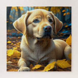 Hunde spielen in Herbstlauben Puzzle