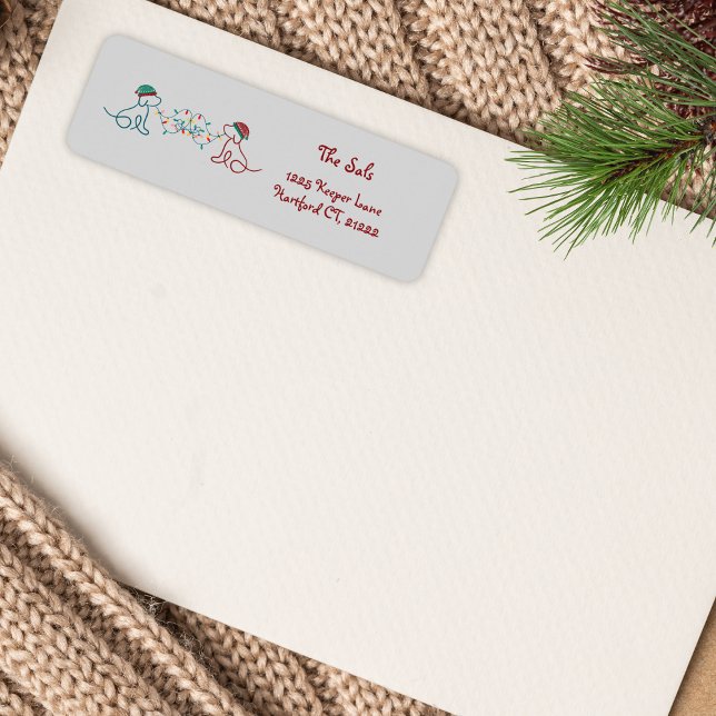 Hunde spielen mit Weihnachtslicht Adresse (Your holiday cards are sent with these custom address labels. Adds a festive personal touch.)