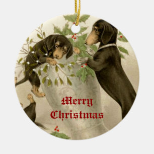 Hunde spielen mit Weihnachtsmistel und heiliger Be Keramik Ornament