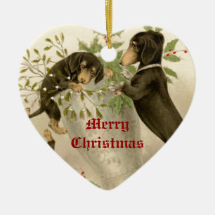 Hunde spielen mit Weihnachtsmistel und heiliger Be Keramik Ornament
