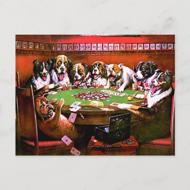 Hunde spielen Poker Postkarte (Vorderseite)