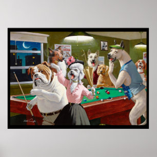 Hunde spielen Pool - bei Morgengrauen gekratzt Poster