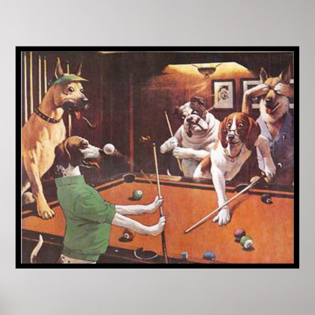 Hunde spielen Pool - Der kratzende Beagle Poster (Vorne)