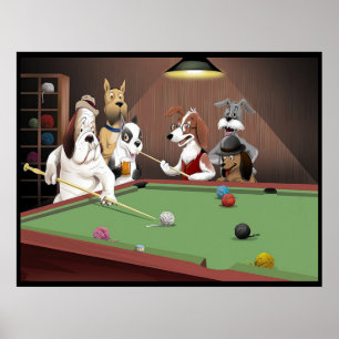 Hunde spielen Pool - Garne im Stall Poster