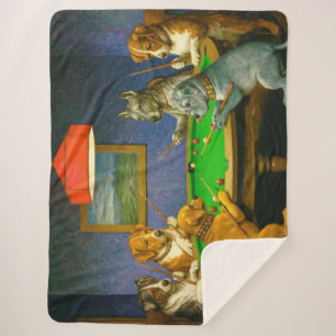 Hunde spielen Snooker Billard Spaßparodie Sherpadecke