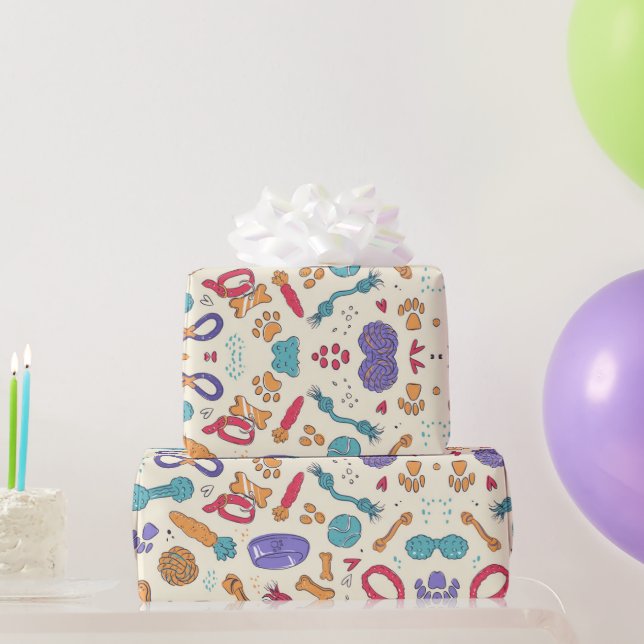 Hunde Spielzeug Muster Muster Leckereien Pet Pette Geschenkpapier (Partygeschenke)