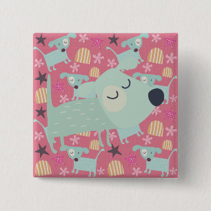 Hunde, Sterne und Blume Button