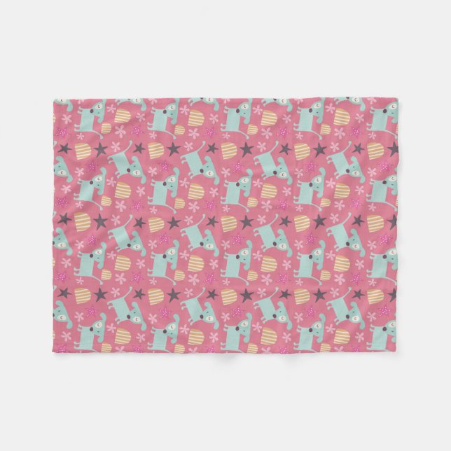 Hunde, Sterne und Blume Fleecedecke (Vorderseite (Horizontal))