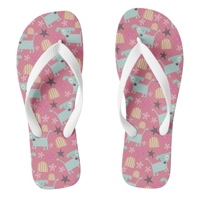 Hunde, Sterne und Blume kippen Flops Flip Flops (Fußbett)