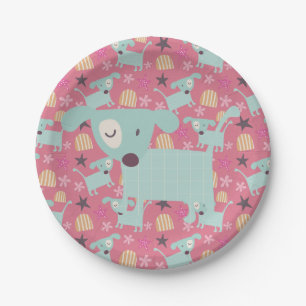 Hunde, Sterne und Blume Pappteller