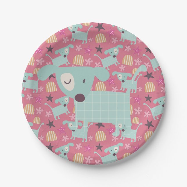 Hunde, Sterne und Blume Pappteller (Vorderseite)